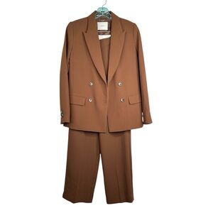 Aritzia Wilfred Brown Double Breasted Blazer Effortless Pants Set Women's 00/0